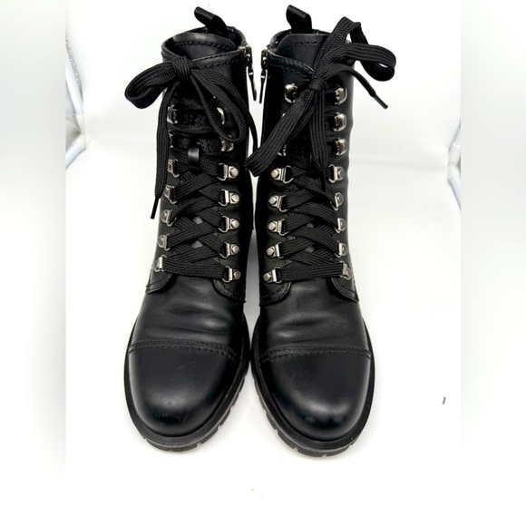 Prada Black leather lace up lug sole military combat boots EU 38 - Picture 1 of 12